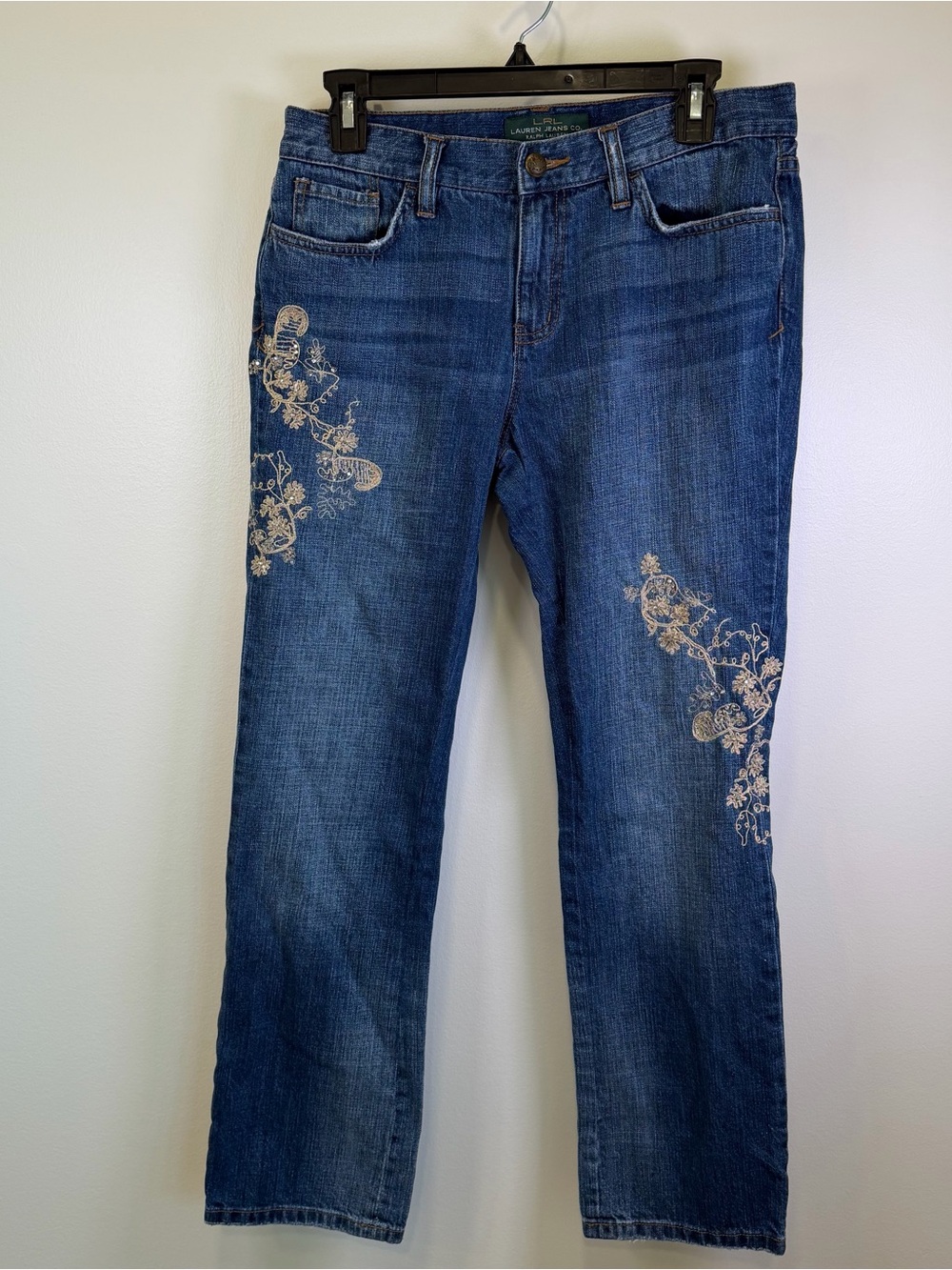 LRL Lauren Ralph Lauren Jeans Embroidered Beaded Straight Leg 8P 100% Cotton